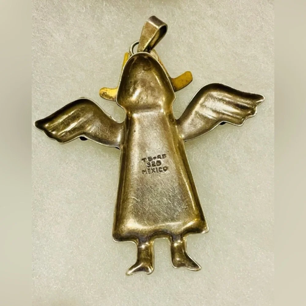 silver TAXCO angel with derby hat large necklace pendant Vintage Mexico 925 - Picture 2 of 5